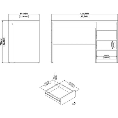 Function Plus White & Grey 3 Drawer Office Desk