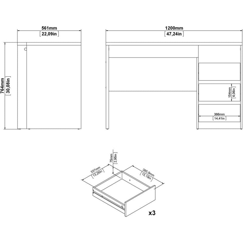 Function Plus White & Grey 3 Drawer Office Desk