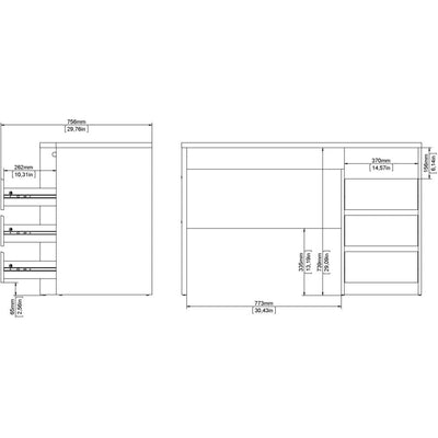 Function Plus White & Grey 3 Drawer Office Desk