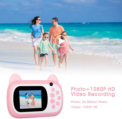 TOYOGO Instant Print Camera for Kids, Selfie Kids Camera, Digital No Ink with 3 Rolls Print Paper,1000 mAh Dual Lens,1080P HD Video Recorder Pink