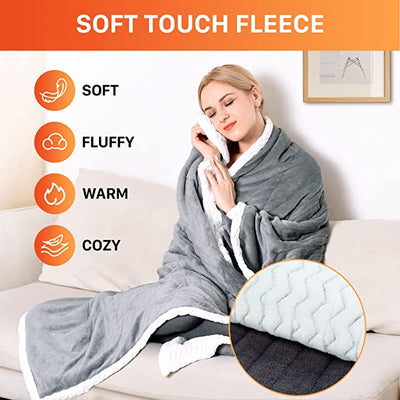 Comfytemp Heated Throw Blanket Single 160 X 130cm, 3 Heat Settings, Auto Off, Fast Heating, Warm Electric Overblanket, Machine Washable (Grey)