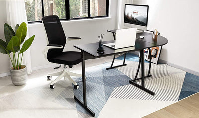 Computer Desk Office Corner Desk L-Shaped Desk Large Wood Workstation Black PC Gaming Desk Home-Office Study Table Kids Writing Desk 148 x 112 x 74 cm