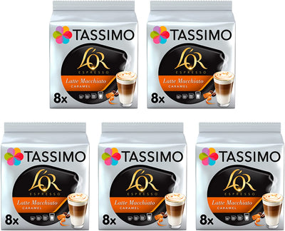 Tassimo L'OR Latte Caramel Macchiato Coffee Pods (Pack of 5, Total 80 Coffee Capsules)