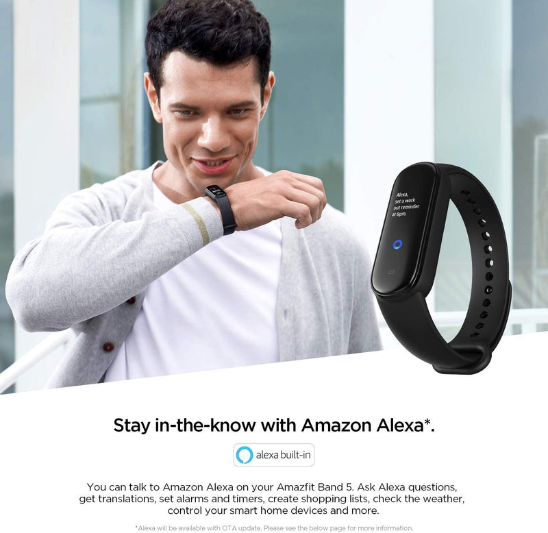 Amazfit Band 5 Smart Band Fitness Tracker with Alexa Built-in, 15-Day Battery Life, Blood Oxygen, Heart Rate, Sleep and Stress Monitor, 5 ATM Waterproof, 11 Sports Modes, Black