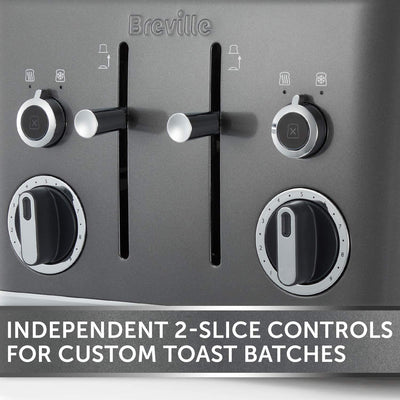 Breville Lustra 4-Slice Toaster with High Lift, Wide Slots and Independent 2-Slice Controls, Storm Grey [VTT853]