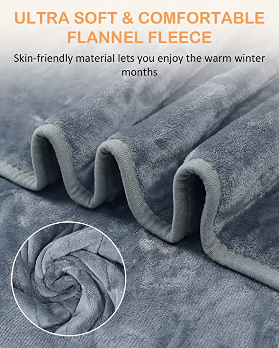 FIVANGIN Electric Blanket, 160x130cm Heated Throw Blanket with 9 Heat Settings, 9 Hours Timer Function, Fleece Heated blanket - Machine Washable