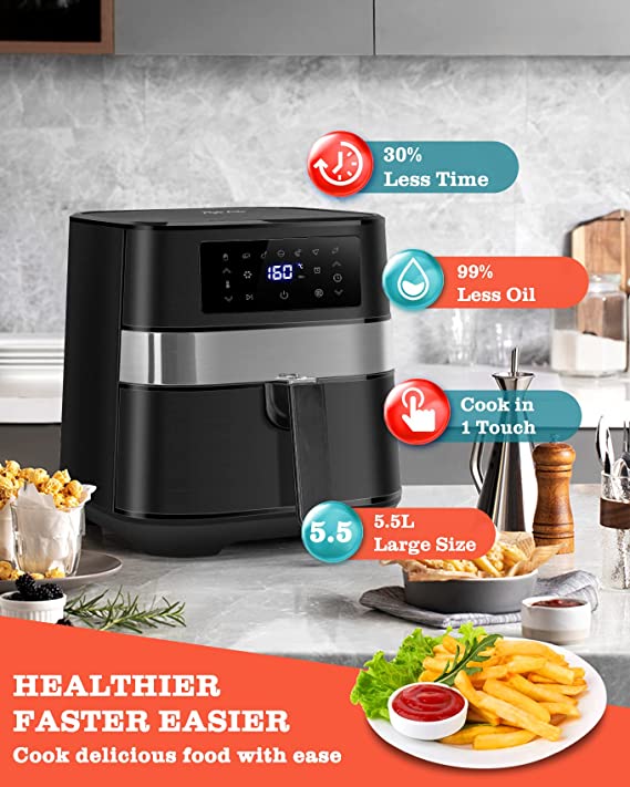 Taylor Swoden Air Fryer Oven, 5.5L Healthy Oil Free Cooking, Cookbook, Digital Touch Screen, Timer & Temperature Control, Nonstick Basket, 1700W