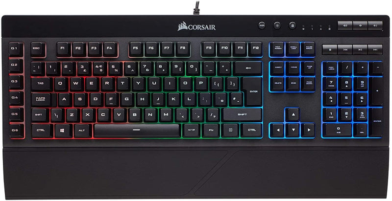 Corsair K55 RGB Membrane Gaming Keyboard (6 Programmable Macro Keys, 3-Zone RGB Backlighting, Multimedia Controls, UK Layout) - Black