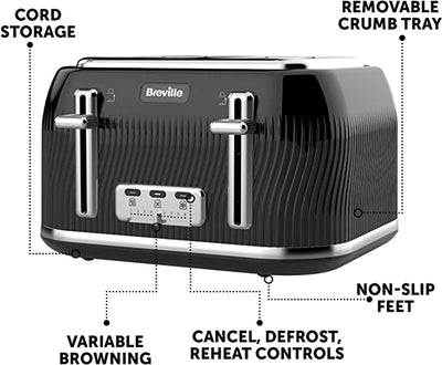 Breville Flow 4-Slice Toaster with High-Lift and Wide Slots | Black [VTT890]