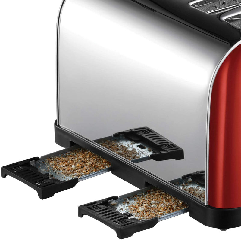 Russell Hobbs 28362 Stainless Steel Toaster, 4 Slice with Variable Browning Settings and Removable Crumb Trays, Red