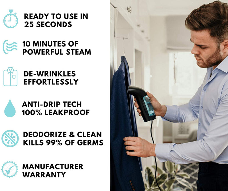 WiredLux Clothes Steamer Handheld - Flat & Vertical Hand Held Garment Steamer, 25s Heat-up & Powerful Steam