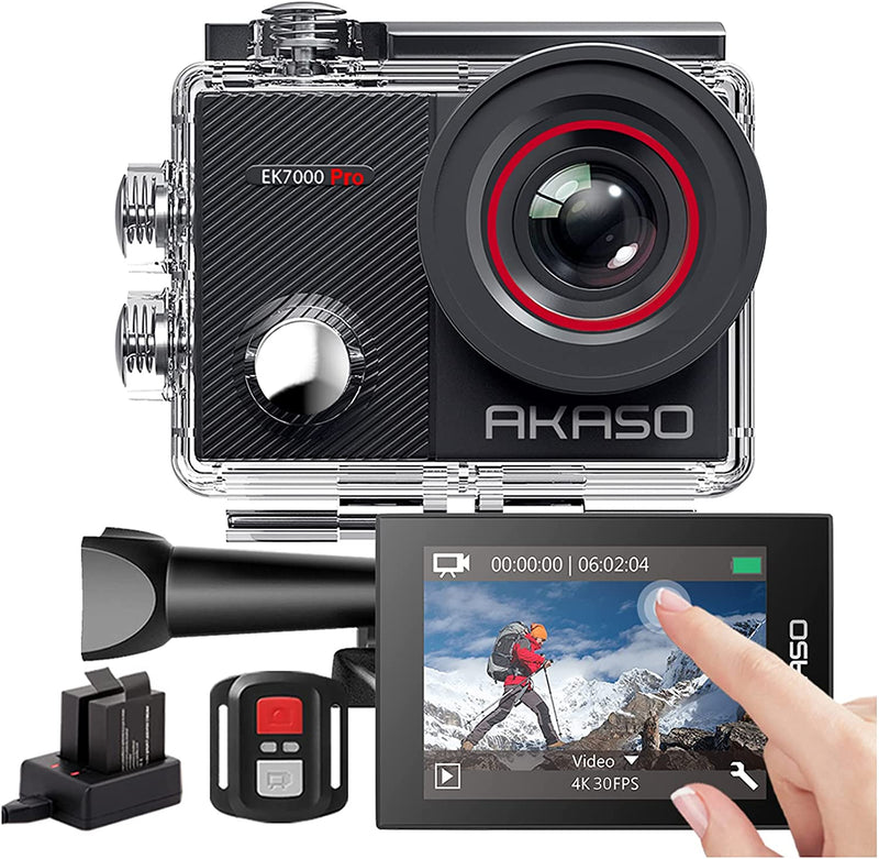 AKASO EK7000 Pro 4K Action Camera with Touch Screen EIS Adjustable View Angle 40m Waterproof Camera Remote Control Sports Camera with Accessories Kit