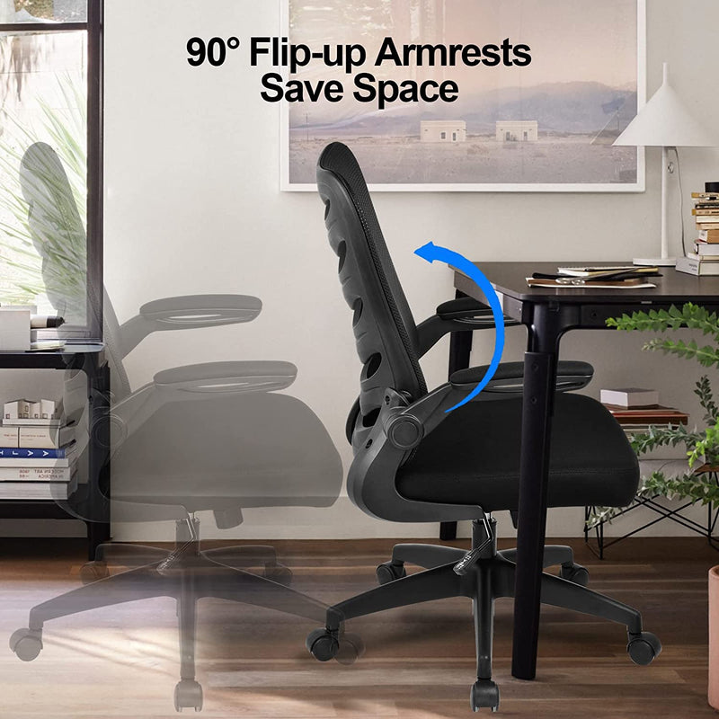 COMHOMA Office Desk Chair with Flip-up Armrest Folding Office Computer Chairs Ergonomic Conference Executive Manager Work Mesh Chair (Black)