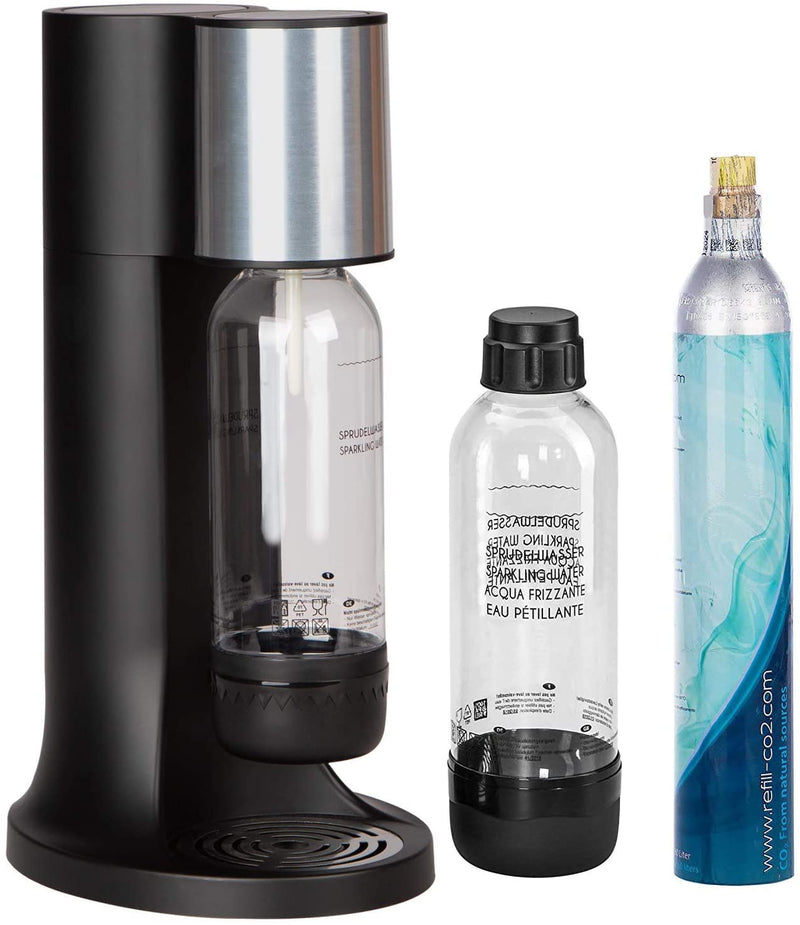 Levivo water bubbler set drinking water bubbler starter set including 2 bubbler bottles each 1L made of PET and CO2 cylinder, classic soda maker