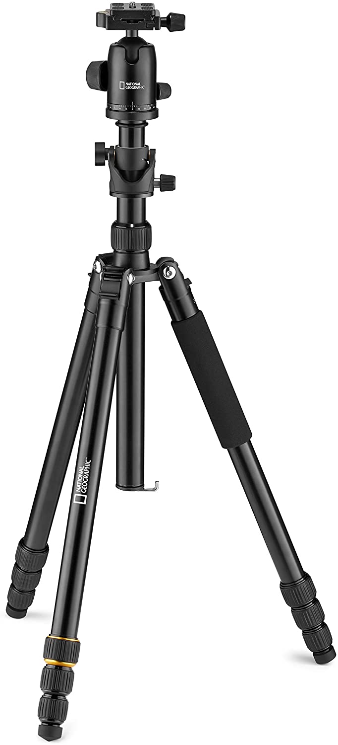 National Geographic Travel Photo Tripod Kit with Monopod, Aluminium, 4-Sections, Twist Locks, Load up 8 kg, Carrying Bag, Ball Head, Quick Release