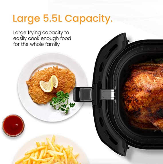 Pro Breeze 5.5L Air Fryer - XXL 1800W Air Fryer with Digital Display, Timer & Adjustable Temperature Control for Healthy Oil Free & Low Fat Cooking