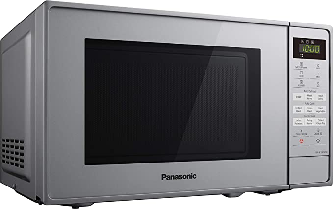 Panasonic NN-K18JMMBPQ Microwave Oven with Grill and Turntable, 800w, 1000w Grill, 5 Power Setting, 9 Auto Programmes, 20 Litres, Auto Defrost, Silver