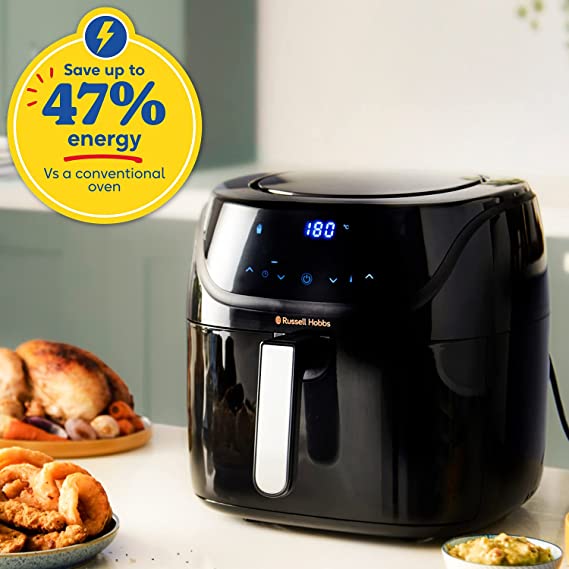 Russell Hobbs 27170 SatisFry Extra Large Air Fryer Oven, Energy Saving with 10 Cooking Functions - Bake, Grill and Dehydrate, 8 Litre Capacity, Black