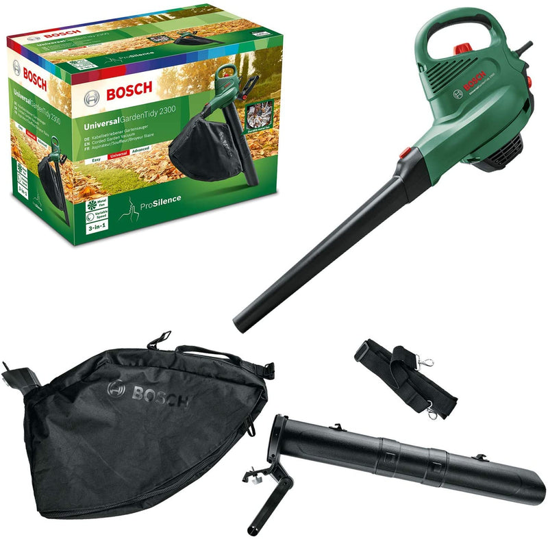 Bosch 06008B1072 Electric Leaf Blower and Vacuum UniversalGardenTidy (2300 W, collection bag 45L for blowing, vacuuming and shredding leaves)