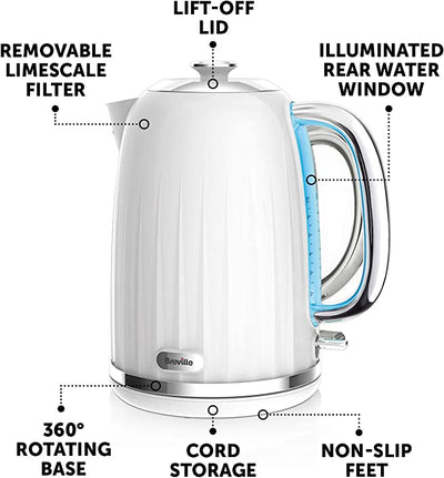 Breville Impressions Electric Kettle, 1.7 Litre, 3 KW Fast Boil, White [VKJ738 ]