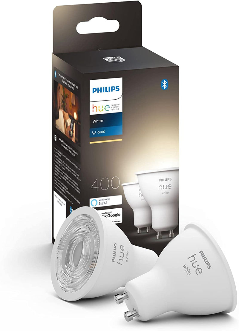 Philips Hue New White Smart LED Light Bulb 2 Pack [GU10 Spot] Bluetooth Works with Alexa, Google Assistant, Apple Homekit for Indoor Home Lighting