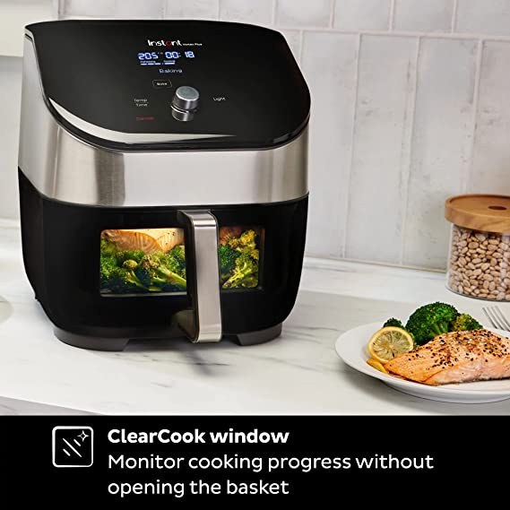 Instant Vortex Plus Air Fryer Oven with ClearCook - 5.7L, Stainless Steel, 6-in-1 Cooking Programmes - Air Fry, Bake, Roast, Grill, Dehydrate 1700W