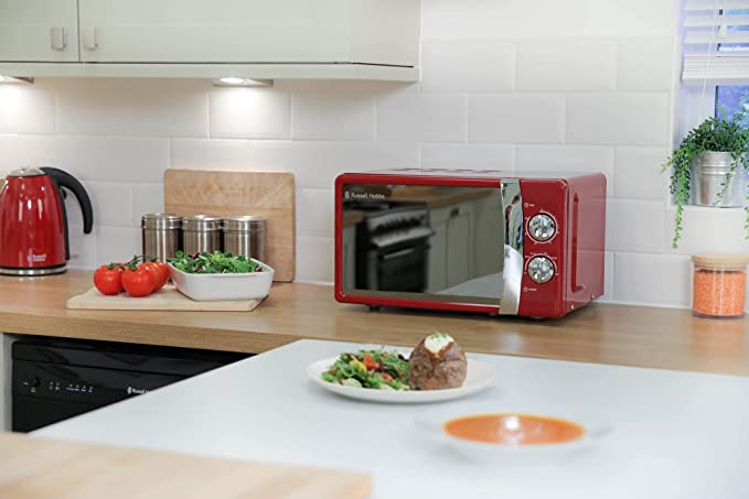 Russell Hobbs RHMM701R 17 Litre 700 W Red Solo Manual Microwave with 5 Power Levels, Ringer & Timer, Defrost Setting, Easy Clean