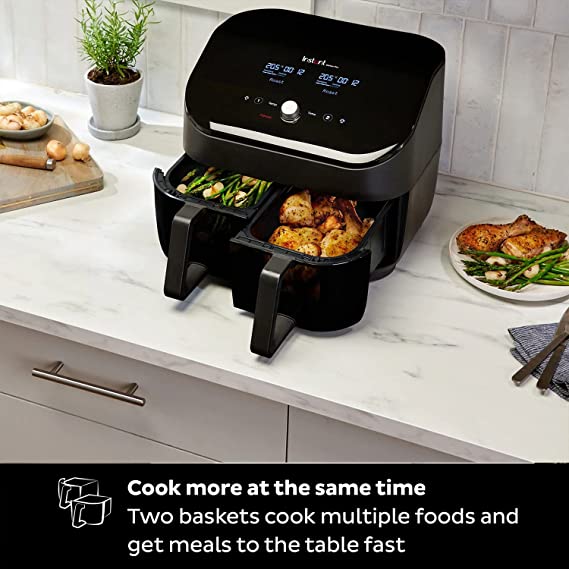Instant VersaZone Dual Air Fryer comes with XXL Single and Double Air Frying  Drawers complete with 8 Smart Programmes - Air Fry, Bake, Roast, Grill,  Dehydrate, Reheat - Black, 8.5L