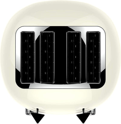 The Funky Appliance Company, 4 Slice Funky Toaster, Integrated Removable Crumb Tray, Cancel/Reheat/Defrost Functions, Independent Control of Both Sides, 1850 W, Stainless Steel, Cream