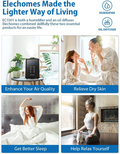 Elechomes Ultrasonic Humidifier 6L, Warm and Cool Mist for Large Room Baby Bedroom