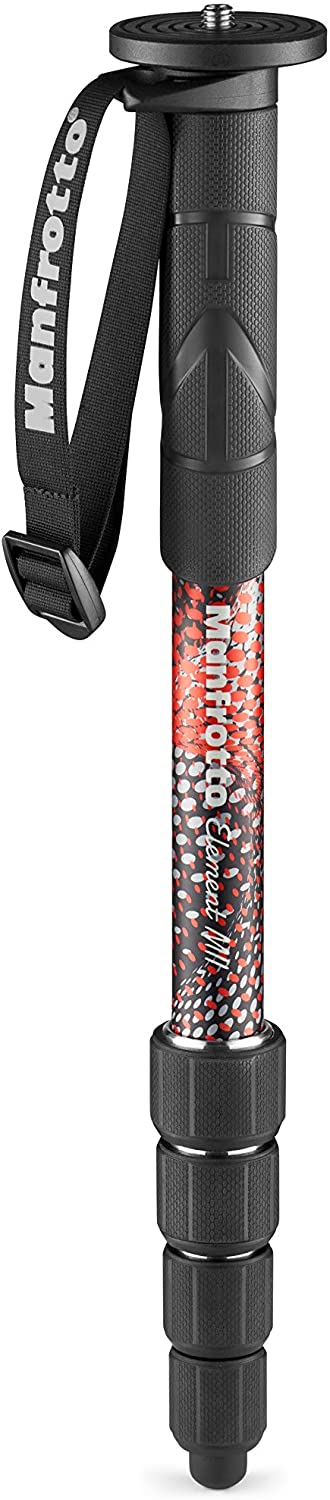 Manfrotto Element MII MMELMIIA5RD, Lightweight 5-section Aluminium Travel Camera Monopod, Red, with Wrist Strap, Rubber Grip, Twist Locks Load up 16kg