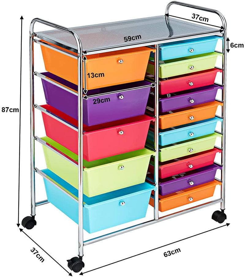 15 Drawer Rolling Storage Cart with 4 Wheels for Beauty Salon