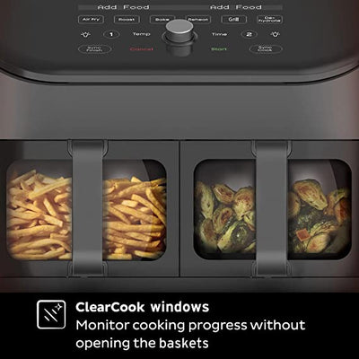 Instant Vortex Plus Digital Health Air Fryer Oven - Dual Basket with ClearCook Windows - 7.6L, 8-in-1 Cooking Programmes, Charcoal, 1700W