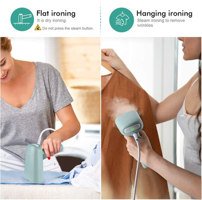 homeasy Garment Steamer for Travel and Home Portable Fabric Hand Steamer Ironing Wrinkle Remover with Fast Heat-up Detachable Water Tank Green, Small