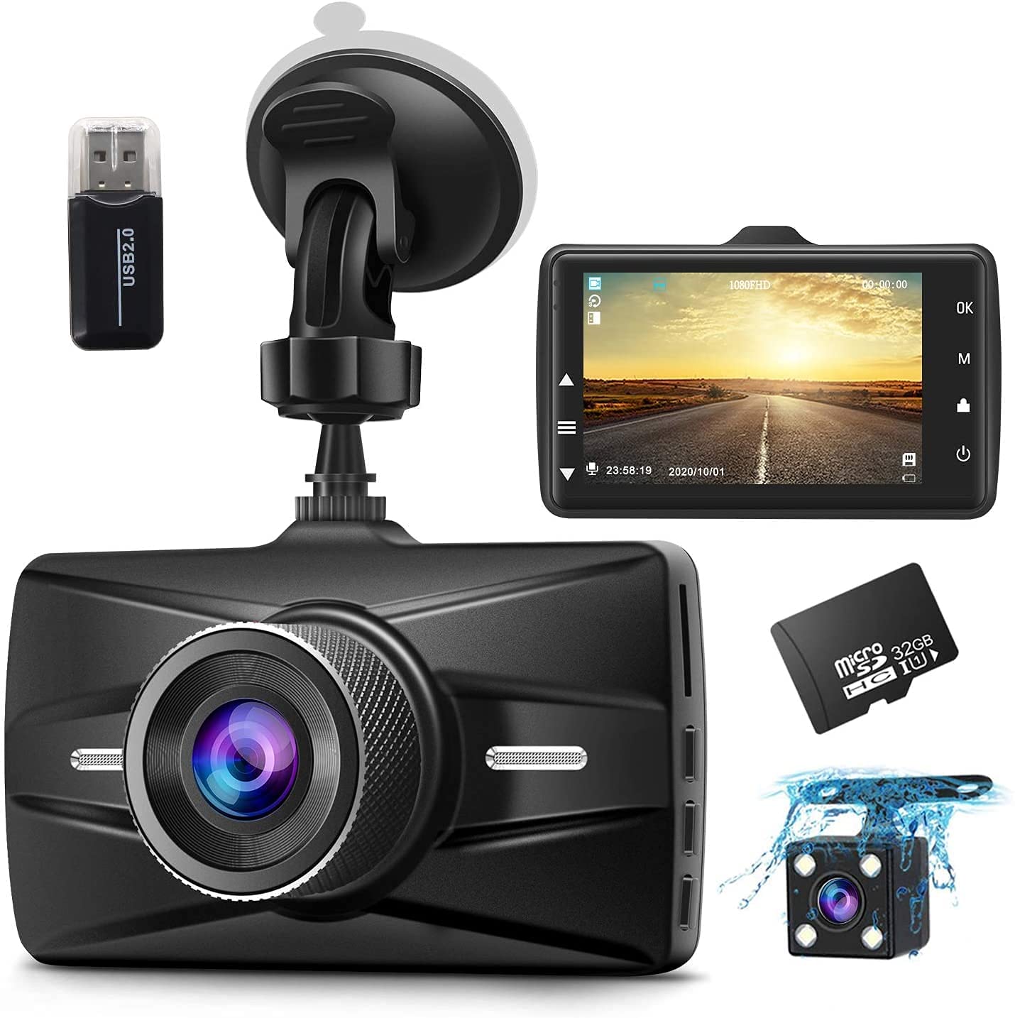 iiwey Dash Cam Front Rear and Inside 1080P Three Channels with IR Night  Vision Car Camera SD Card Included Dashboard Camera Dashcam for Cars HDR  Motion Detection and G-Sensor for Car, Taxi