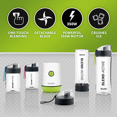 Breville Blend Active Personal Blender & Smoothie Maker 350W | 4 Portable Blend Active Bottles (300ml | 600ml) | Leak Proof Lids [VBL252]