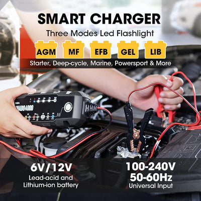 Topdon Car Battery Charger, 10-step 4Amp Automatic Portable Battery Charger Maintainer,  6V/12V Smart&Advanced Trickle Charger Battery TORNADO4000