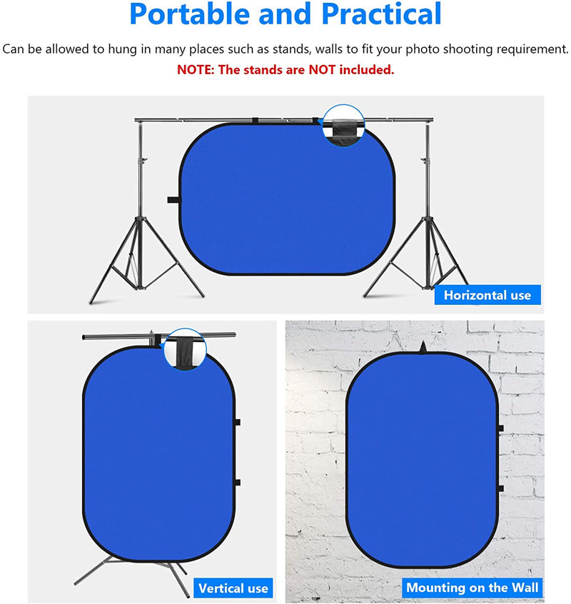 Neewer Chromakey Green Chromakey Blue Collapsible Backdrop Collapsible Reversible Background 5&