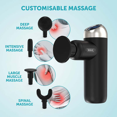 Wahl Mini Massage Gun, Deep Tissue Percussion Massager, Cordless Muscle Massagers, On-the-Go Massaging, 6 Speed Settings, 4 Attachments, Lightweight