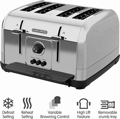 Morphy Richards 240130 Venture 4 Slice Toaster Brushed Stainless Steel