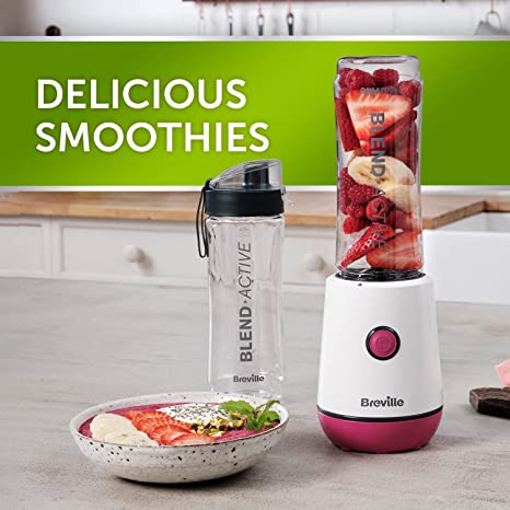 Breville Blend Active Personal Blender & Smoothie Maker | 350W | 2 Portable Blend Active Bottles (600ml) | Leak Proof Lids | White & Pink [VBL248]