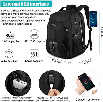 LIWAG Laptop Backpack, 55 Litre Spacious Capacity Fits 18.4 inch Laptop, Waterproof Travel Work Bag with USB Charging Port, TSA Business Rucksack