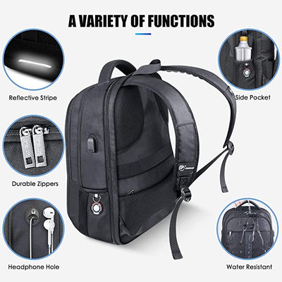 Sosoon Laptop Backpack, Anti-Theft Business Travel Work Computer Rucksack with USB Charging Port, Large Lightweight College School Bag 17 inch Black