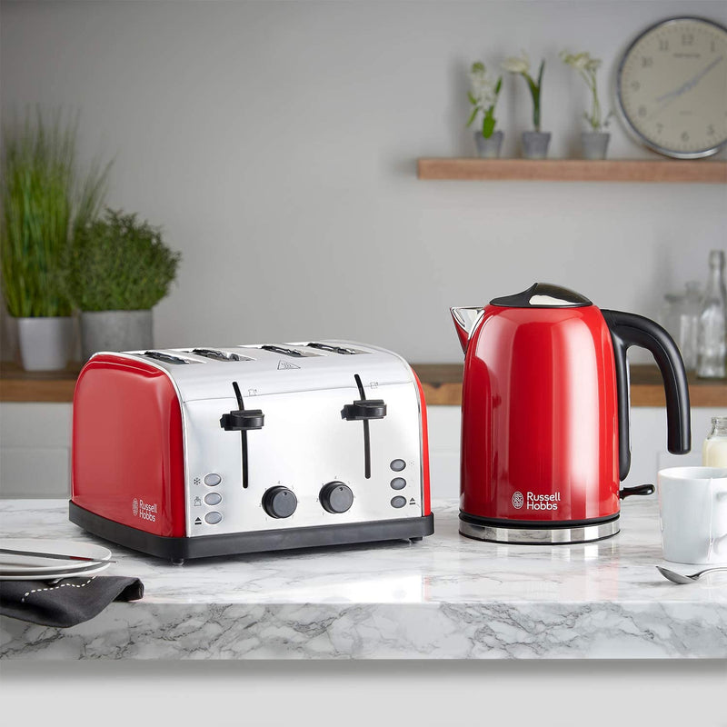 Russell Hobbs 28362 Stainless Steel Toaster, 4 Slice with Variable Browning Settings and Removable Crumb Trays, Red