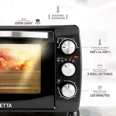 NETTA Mini Oven 18L Portable Electric Grill - Multi Cooking Function Grill and Bake - Adjustable Temperature Control, Timer - 1200W