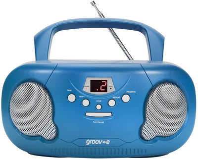 Groov-e GVPS733/BE Portable CD Player Boombox with AM/FM Radio, 3.5mm AUX Input, Headphone Jack, LED Display - Blue, 21.0 cm*23.0 cm*10.0 cm