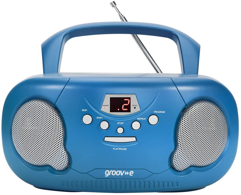 Groov-e GVPS733/BE Portable CD Player Boombox with AM/FM Radio, 3.5mm AUX Input, Headphone Jack, LED Display - Blue, 21.0 cm*23.0 cm*10.0 cm