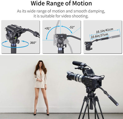 Innorel F60 Professional Video Camera Tripod Fluid Drag Pan Tilt Head with 1/4 and 3/8 inches Screws Sliding Plate Max Load 22 lbs / 10kg