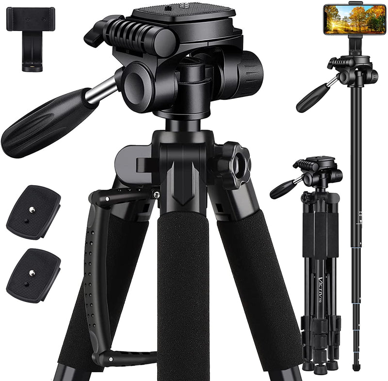 Victiv 72-inch Camera Tripod Aluminum Monopod T72 Max. Height 182 cm - Lightweight and Compact with 3-way Swivel Head, 2 Quick Release Plates