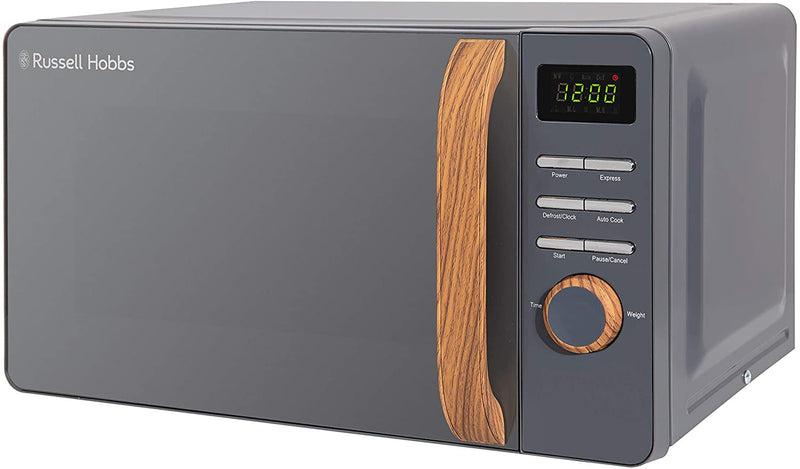 Russell Hobbs RHMD714G 17 L 700 W Digital Microwave with 5 Power Levels, Wood Handle & Dials, Clock & Timer, Automatic Defrost, Easy Clean